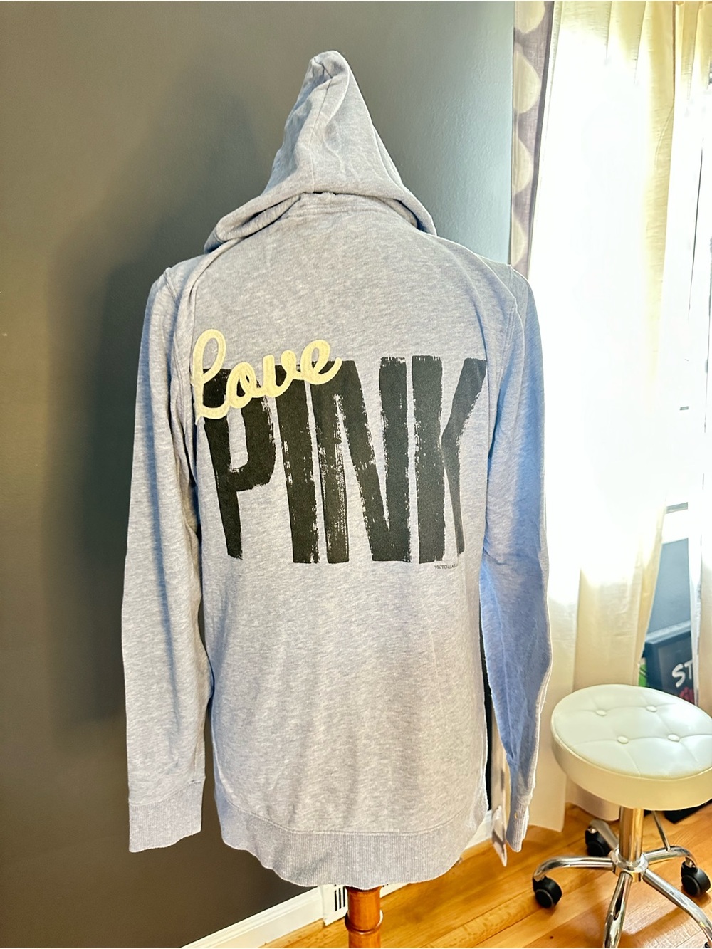Victoria’s Secret PINK 2010 Love PINK Long Zip Hoodie Light Blue M Y2K